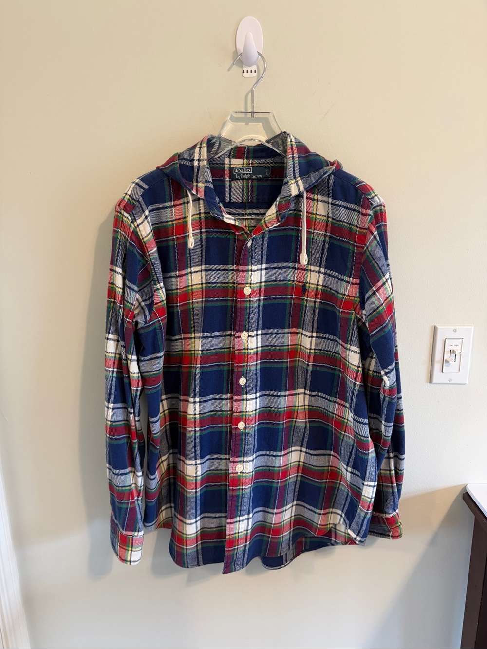 Vintage 90s Polo Ralph Lauren Plaid Hooded Flannel Shirt Large